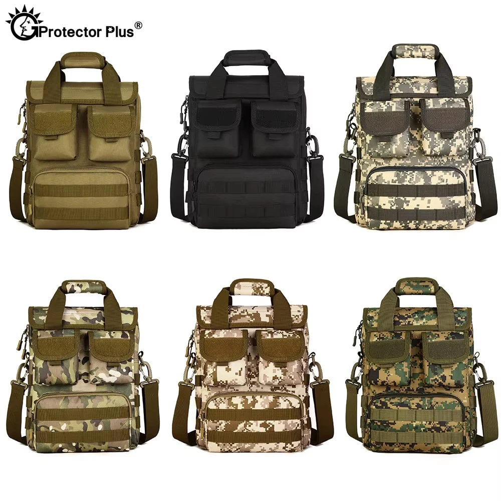 PROTECTOR PLUS Tactical Handbag 12 inches Laptop Crossbody Camouflage Molle Hunting Camping Hiking Sports Bag