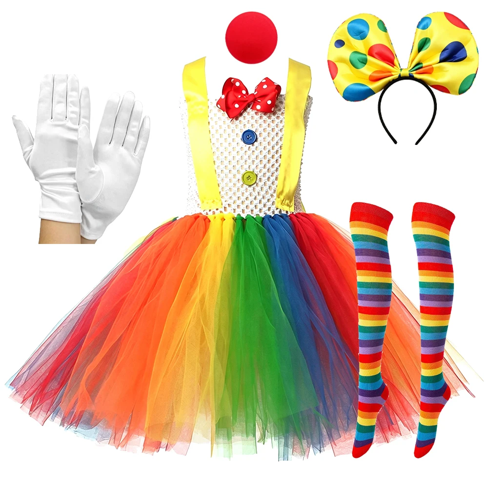 Buntes Regenbogen-Clown-Tutu-Kleid für Mädchen, Weihnachten, Halloween, Neujahrsparty, lustiges Zirkus-Clown-Kostüm für Kinder, Geschenk 1-12 Jahre – Detail 7