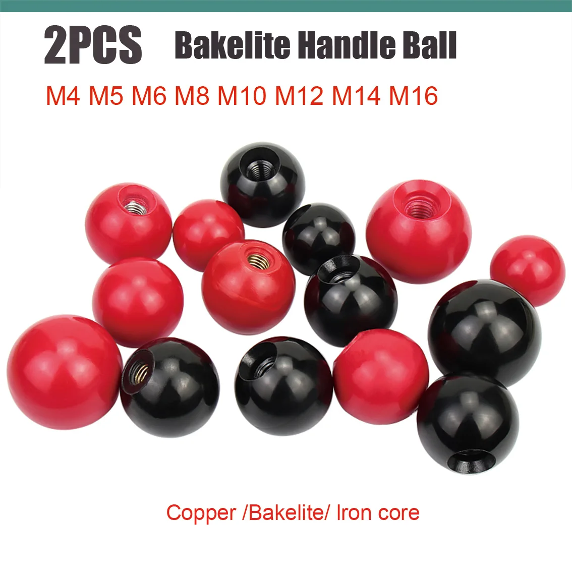 2Pcs M5 M6 M8 M10 M12 M14 M16 Copper/Iron/Bakelite Core Ball Machine Tool Handwheel Handle Handball Hole Balls Furniture Handle