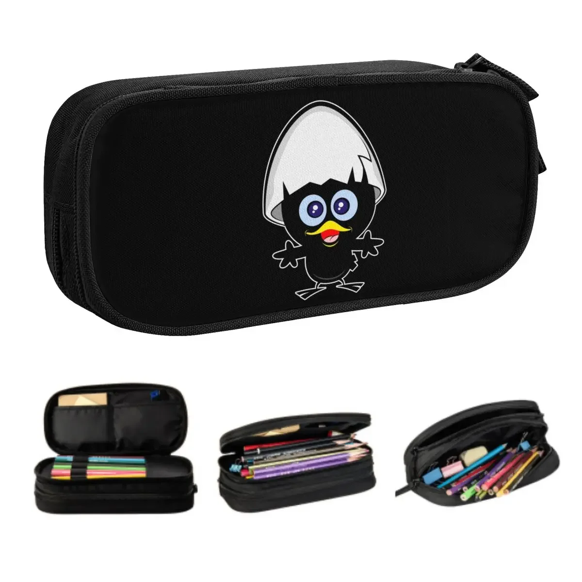 Custom Kawaii Calimero Black Chicken Kawaii Pencil Cases Boy Girl Large Capacity Cartoon Comic Pencil Bag Student School