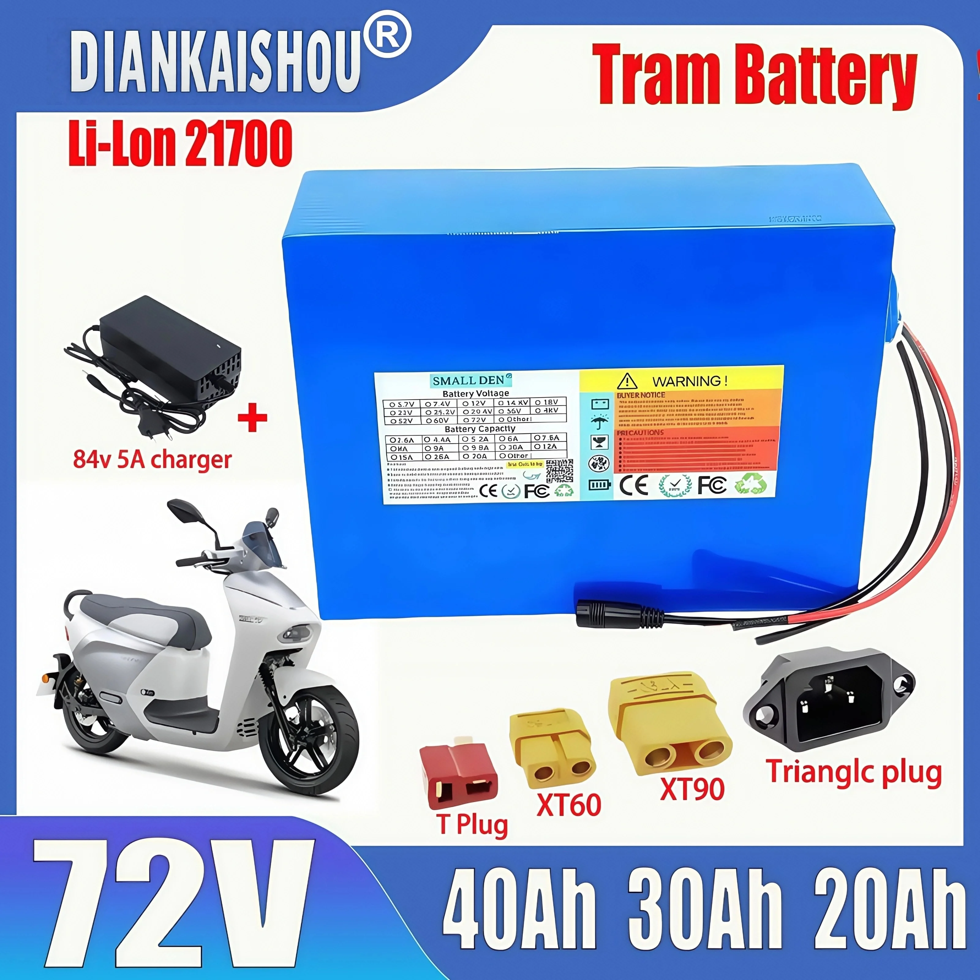 

New lithium battery pack 72V 40AH 30AH 20AH 10AH 21700 rechargeable battery with built-in BMS 0-3500W high-power motor duty-free