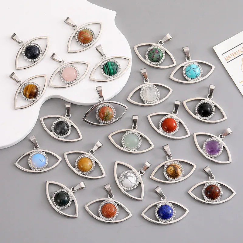 الجملة 10 قطعة/الوحدة كريستال ستون الإبداعية حورس عين الشيطان المعلقات DIY الأحجار الكريمة عين الشر قلادة مجوهرات #1