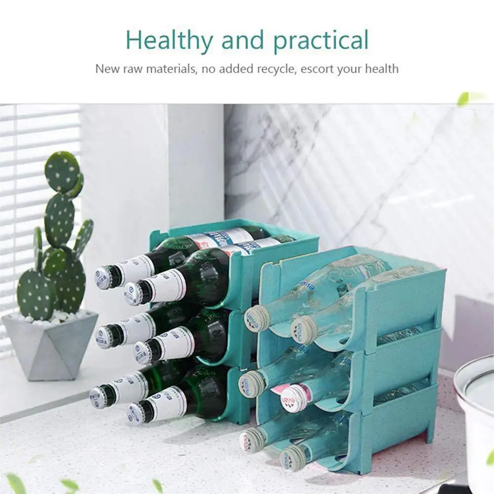 Organizzatore per bottiglie d'acqua, impilabile per l'organizzazione della dispensa da cucina e lo scaffale, porta bottiglie d'acqua in plastica per frigorifero e armadio da cucina