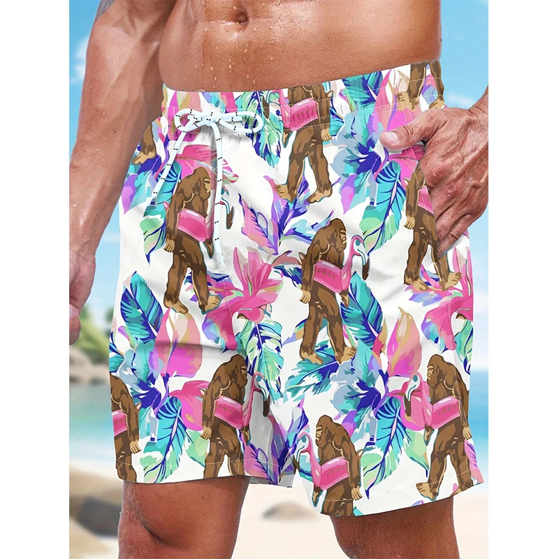 Funny Gorilla Flamingo Beach Shorts Swimwear 3D Print Men's Oversized Surfing Board Pants Holiday Swimsuits Trunks Man Clothing