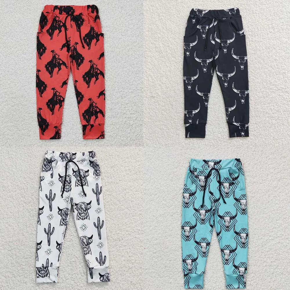 Wholesale Infant Baby Boy Trousers Toddler Spring Fall Children Western Cow Print Clothes Kids New Pocket Pants Clothing