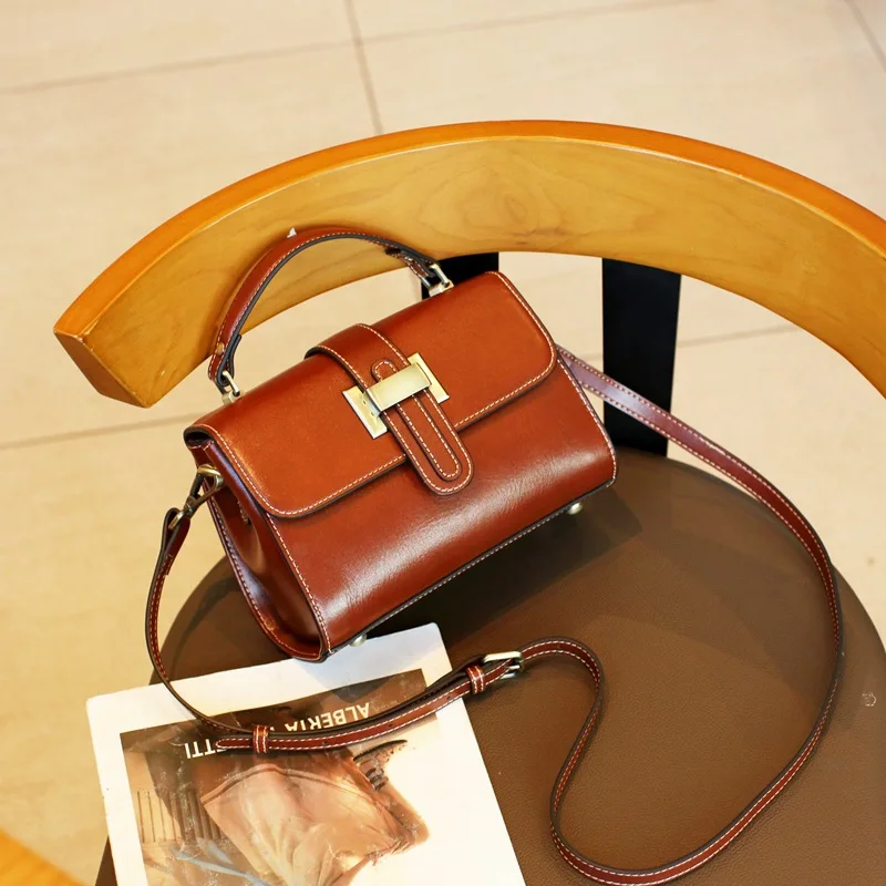 Vegetable Tanned Leather Shoulder Bag Real Genuine Leather Handbag Premium Crossbody Bag Exquisite Design Retro Style