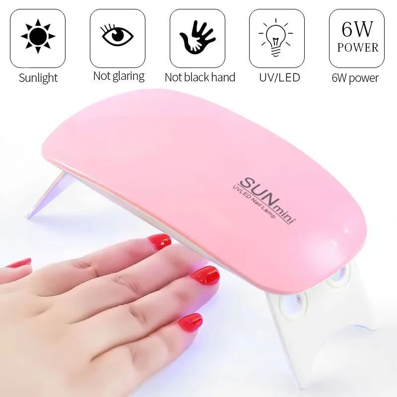 SUN Mini 6W Nail Dryer Machine Portable 6 LED UV Manicure Lamp Home Use Nail lamp for Drying Nails Polish Varnish with USB Cable