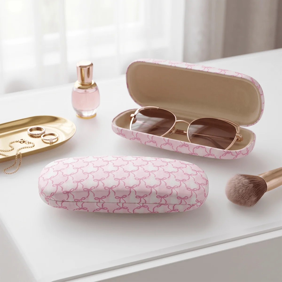 Bow Print Glasses Case, Women'S Portable Anti-Crush Hard Shell Storage Box, Fashionable Student Style Glasses Case