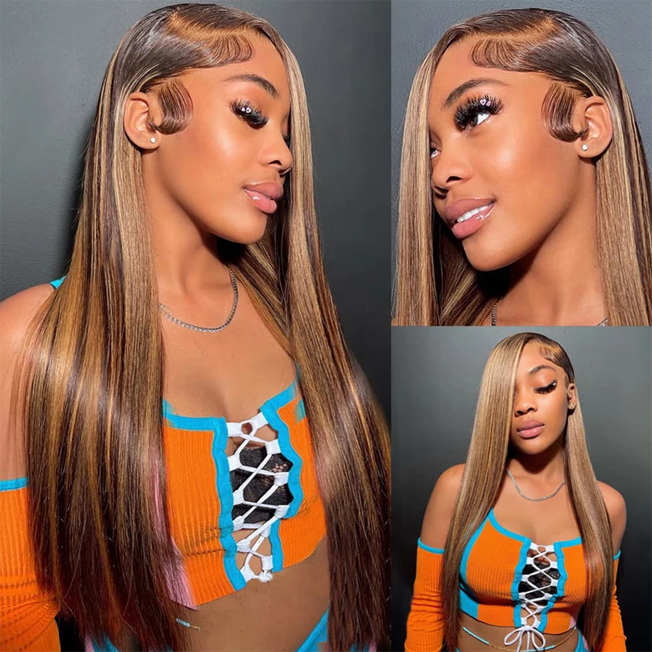 Straight Hightlight Lace Frontal Wigs Human Hair