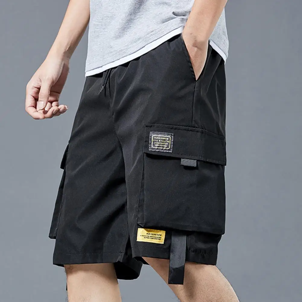 Summer Shorts Solid Color No Constraint Drawstring Stretchy Waist Summer Shorts Leisure Men Cargo Shorts Daily Clothes