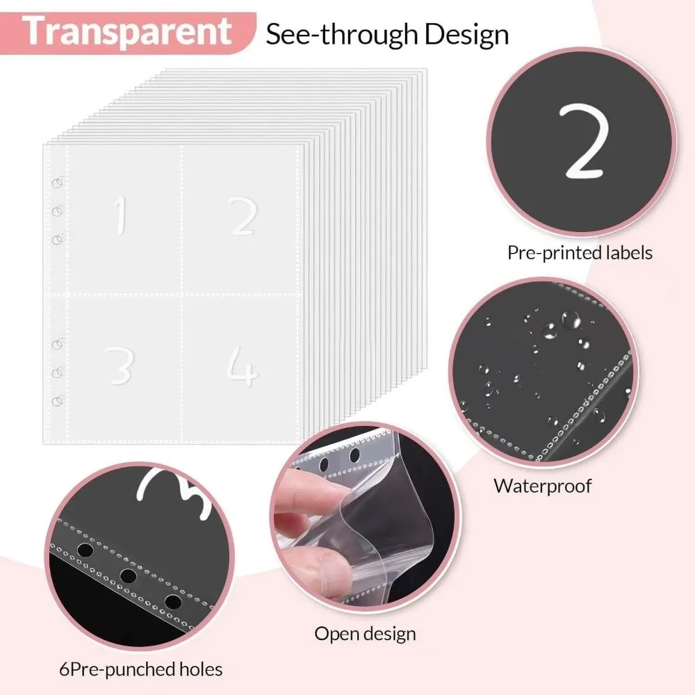 Financial Management 100 Envelope Savings Challenge 100 Envelope Loose-Leaf Binder Saving Money Binder PVC Cherry Blossom