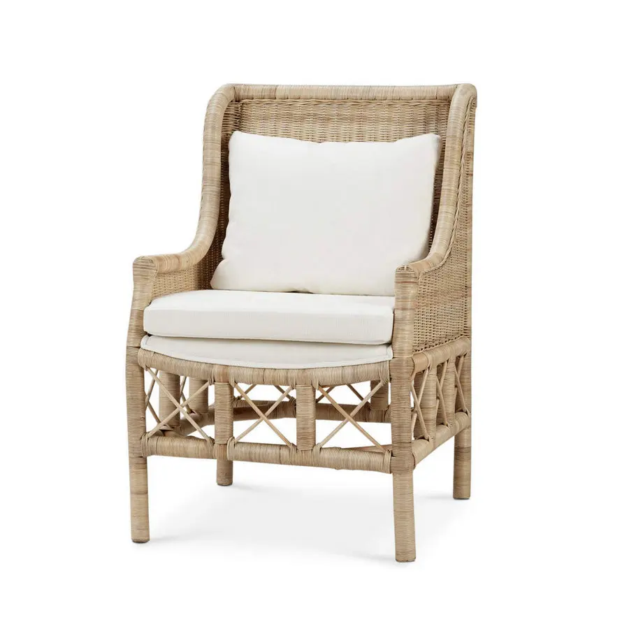 

Современный обеденный стул из натурального ротанга с высокой спинкой и подлокотниками, плетеный из веревки, для столовой в стиле фермерского дома