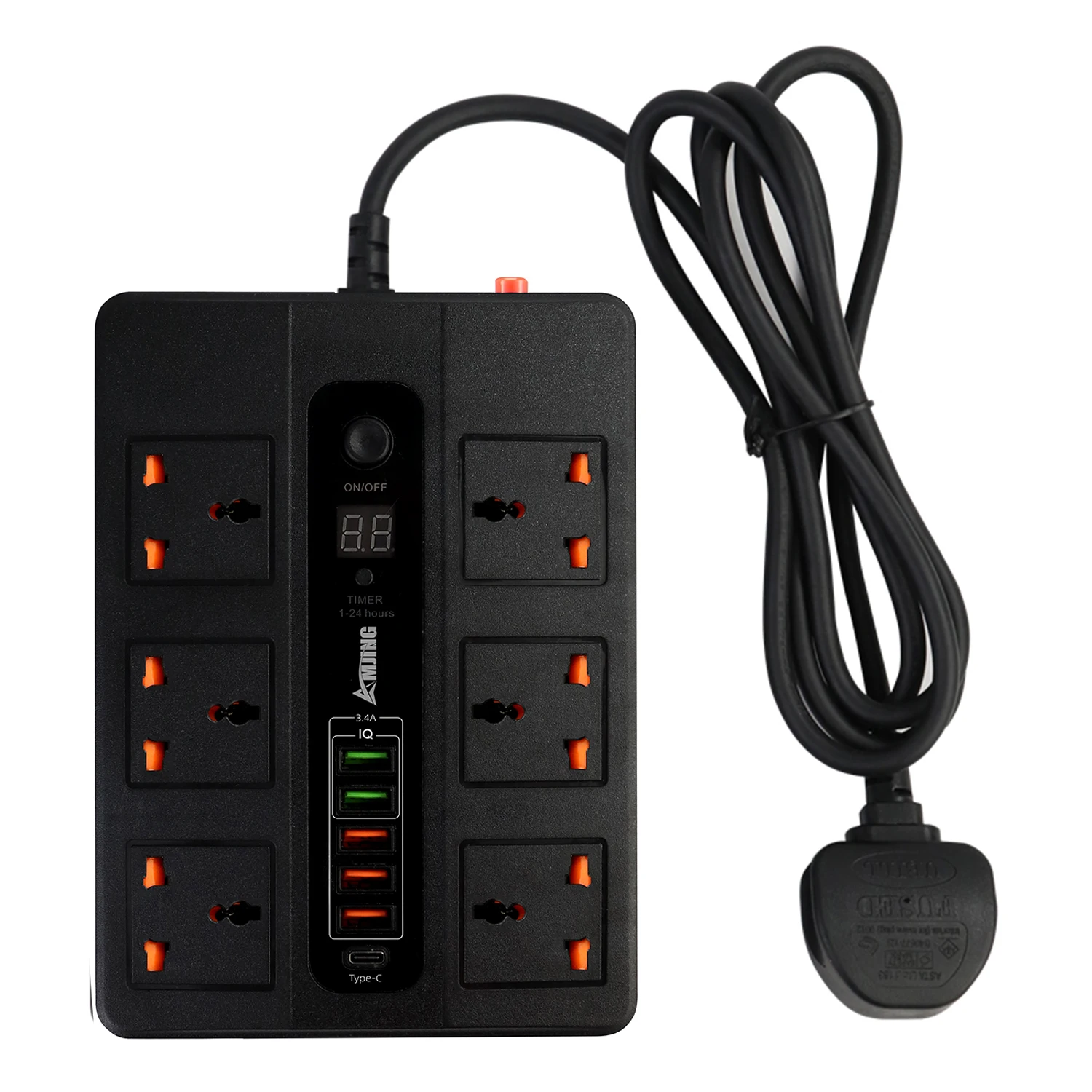 Imagem -03 - Tira de Energia Universal com 2m de Cabo de Extensão Tomadas ac Tomada Elétrica com Usb Filtro de Rede tipo c Carregamento Rápido ue Plug uk