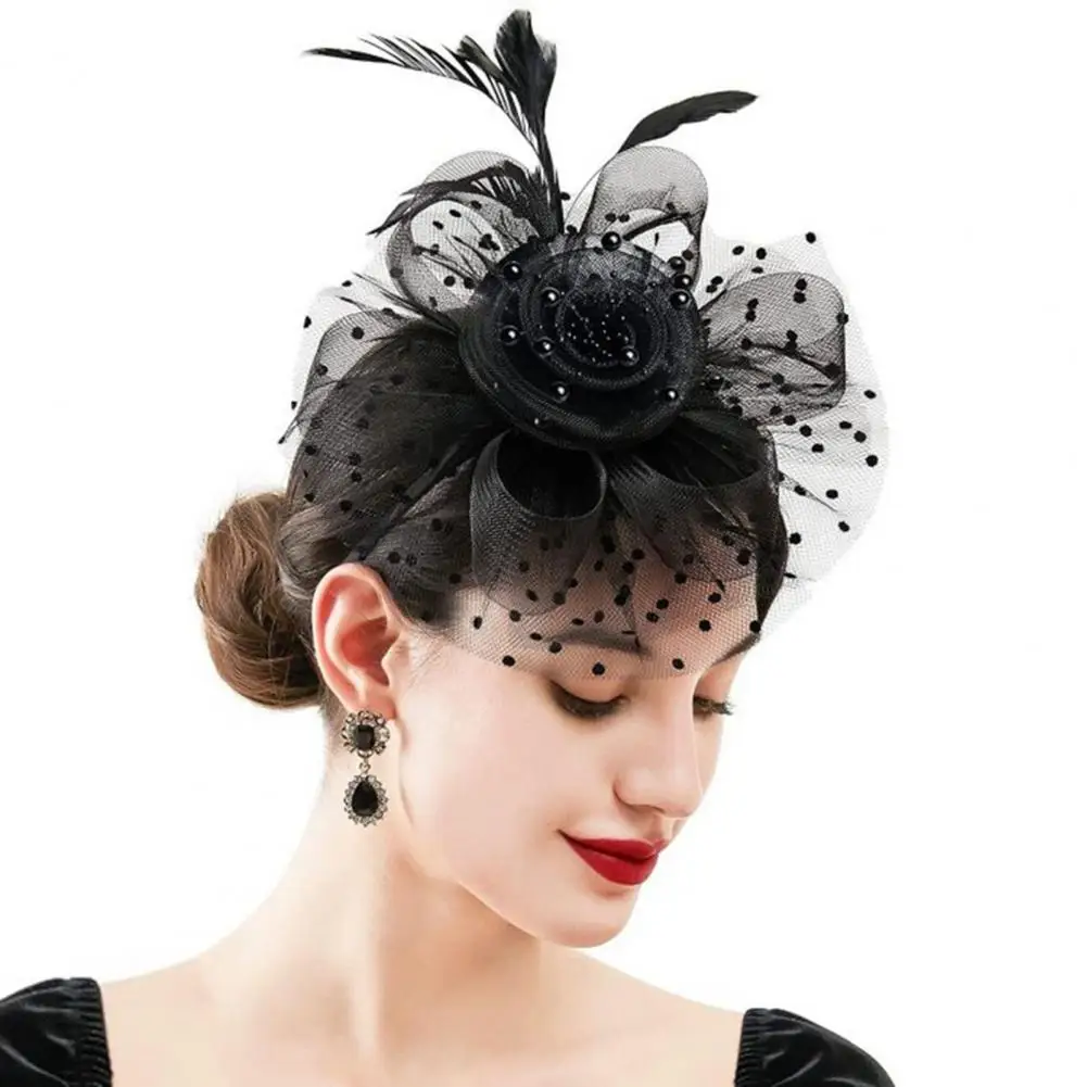 Fascinator Hat for Women Tea Party Headband Wedding Cocktail Mesh Flower Feathers Hair Clip Party Headwear Retro Headband