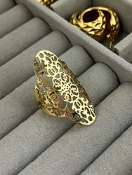 A pair of French retro fashionable stainless steel women's hollowed out complex pattern opening rings for daily commuting