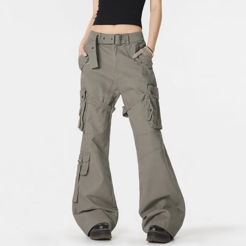 OR FL American Style Vibe Binding Strap Micro 100 Cotton Women Cargo Trousers Trendy Brand Niche Design Sense Women's Slacks Y2k
