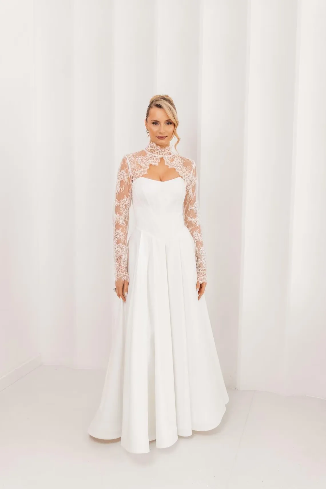Customized Lace Wedding Boleros Full Sleeves High Neck Bride Shrug Women Special Occasion Bridal Jacket image 4