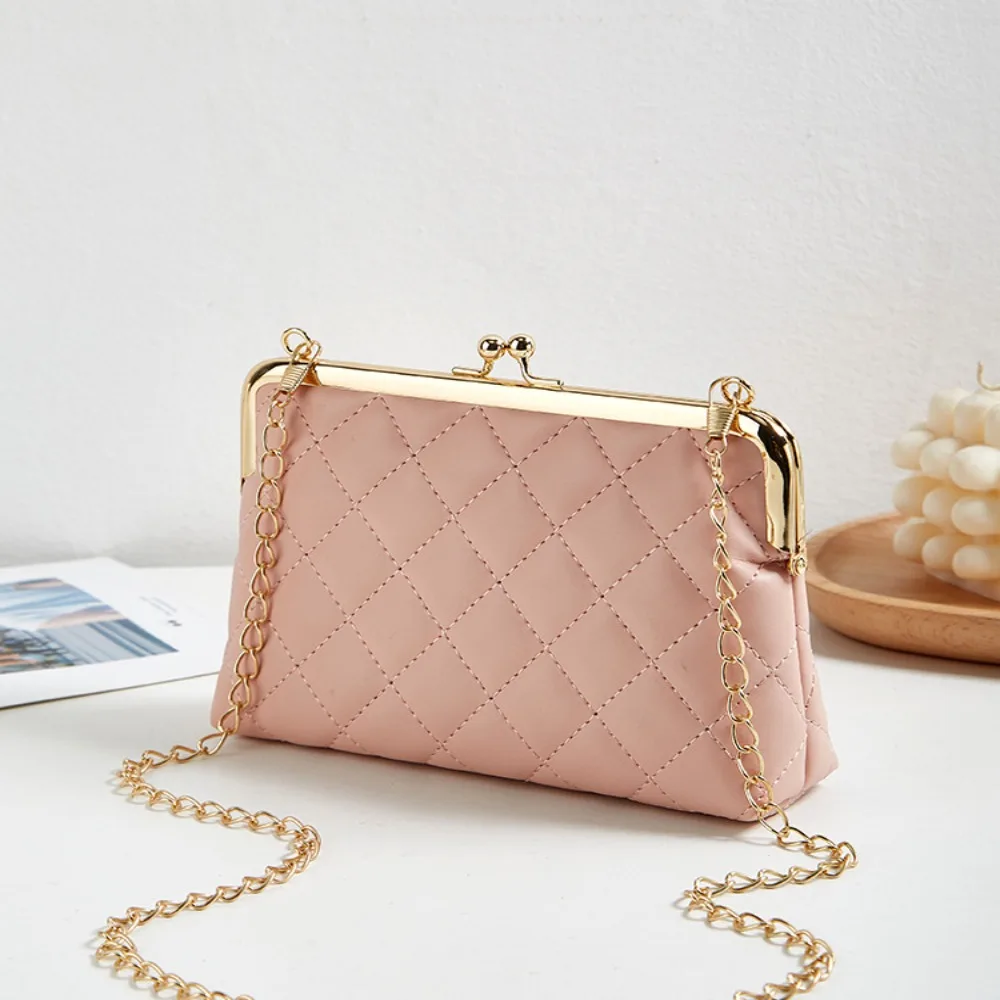 Fashion PU Leather Handbag Lightweight Diamond Stripe Hand Purse Chain Sling Bag Women