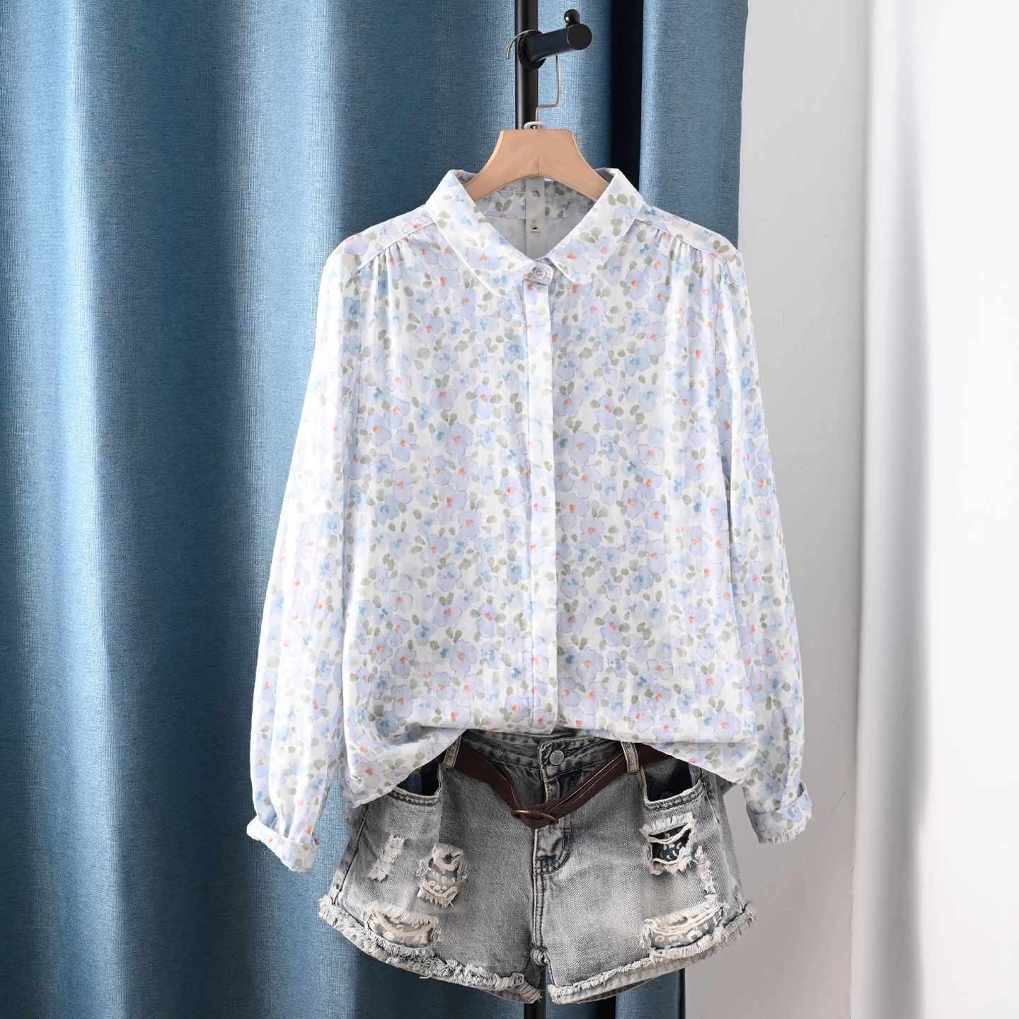 Women's cotton shirts long sleeve embroidery blouses spring tops 100% cotton yarn blouse ethnic vintage clothing