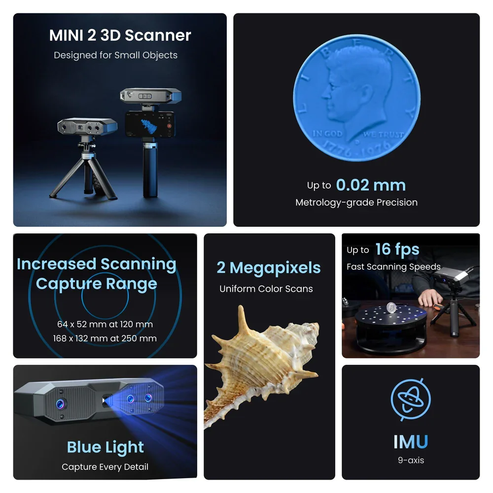 Revopoint MINI 2 3D Scanner Portable Handheld 3D Scanner 0.02mm High Precision Blue Light Scanning 10fps Fast Scan