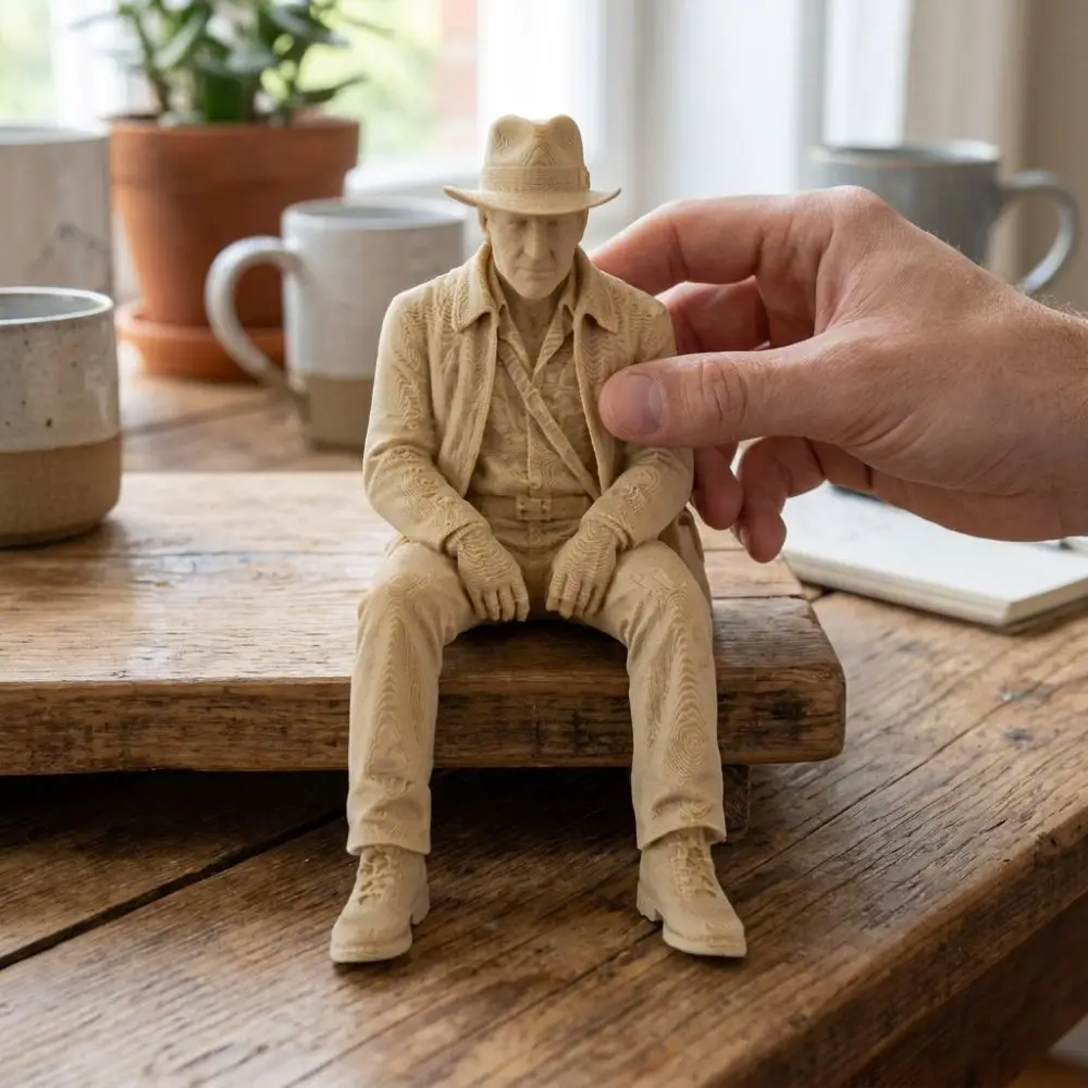 3D Printed Explorer Sitting Statue Realistic Western Cowboy Explorer Desk Sculpture Unique Plastic Vintage Explorer Figurine