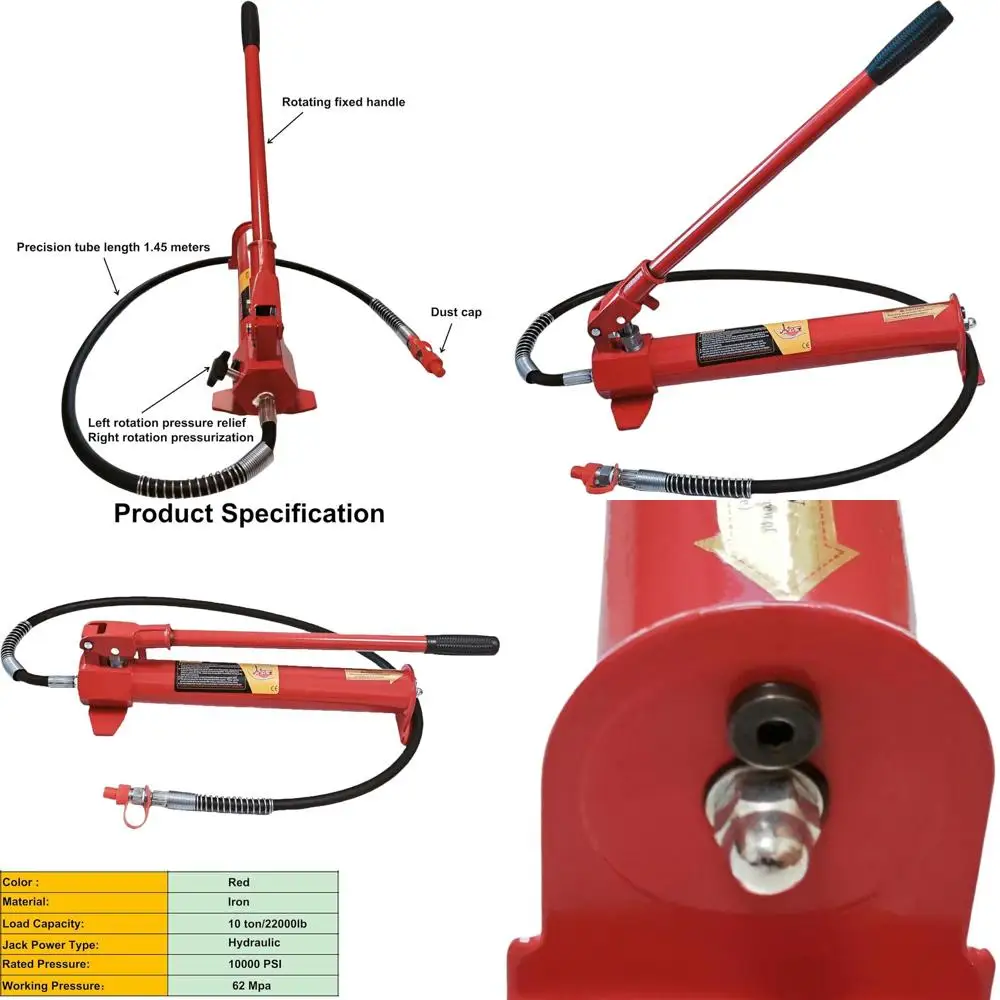 

10-Ton Hydraulic Floor Jack Kit with Long Handle for Car Auto Body Frame Repair, 22000lbs Capacity, Red