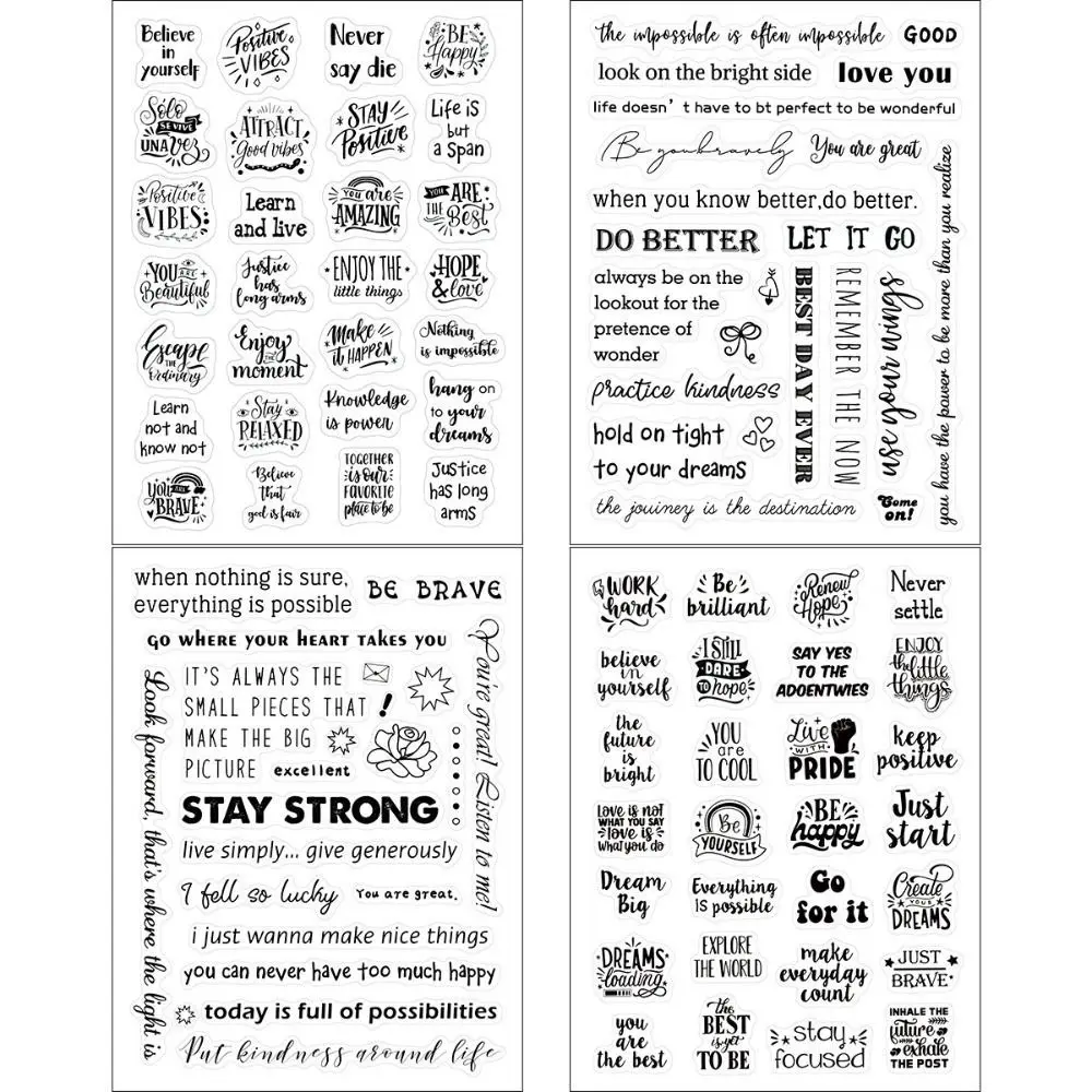 105pcs Inspirational Phrase English Phrase Stickers Scrapbook Material Waterproof Inspirational Text Stickers Black