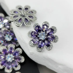 20MM Purple Zircon Flower Design Luxury Shank Buttons Of Clothing Elegant High Quality Shinning Rhinestone Sewing Button For DIY