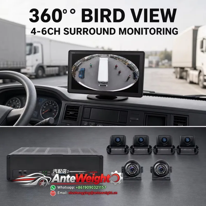 4-6CH AI 360 Bird View System 10.1 Inch Monitor 1080P Reverse Camera IP68 Waterproof BSD ADAS DMS Truck Trailer Bus Fleet