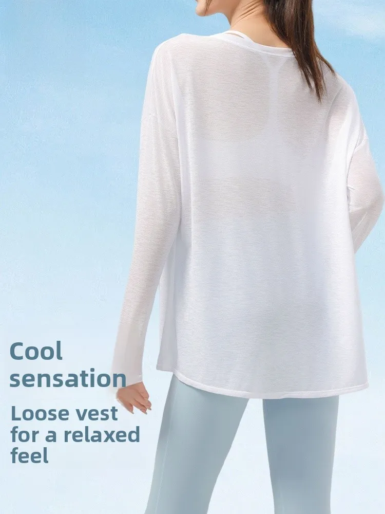 

Легкий топ Long Sve Fitn Cool Sensation Running Sport Высококачественная свободная футболка для йоги с кондиционером irt Person