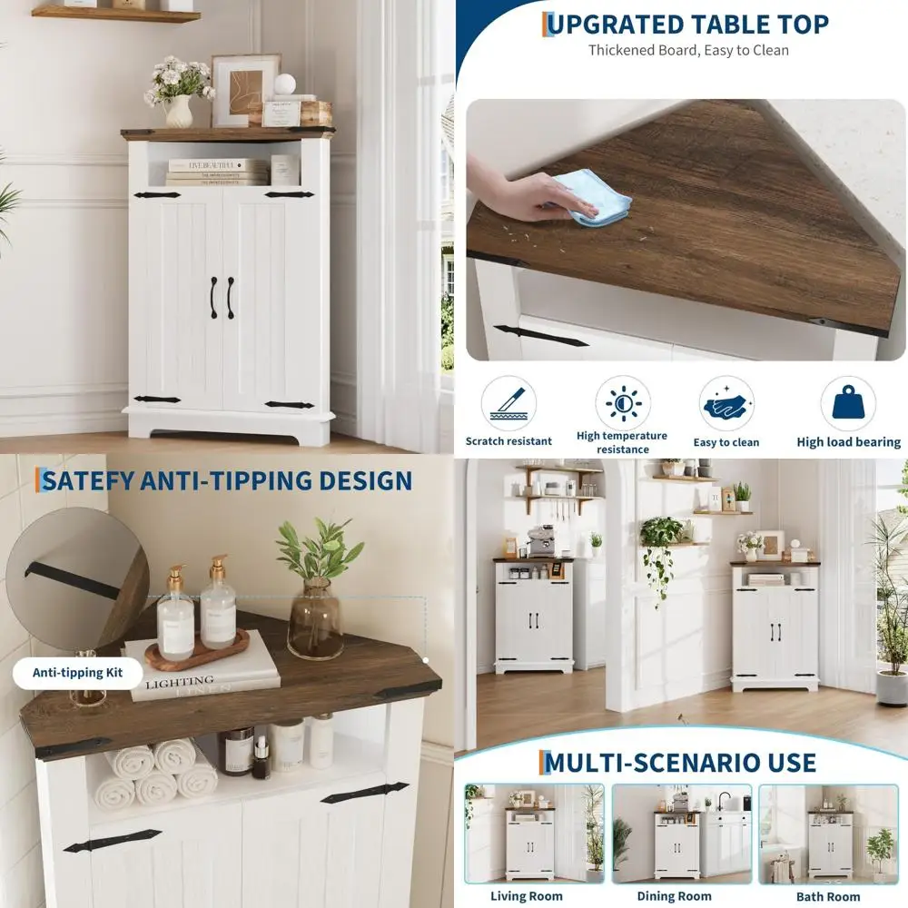 white corner storage cabinet for bathroom, kitchen, and living room