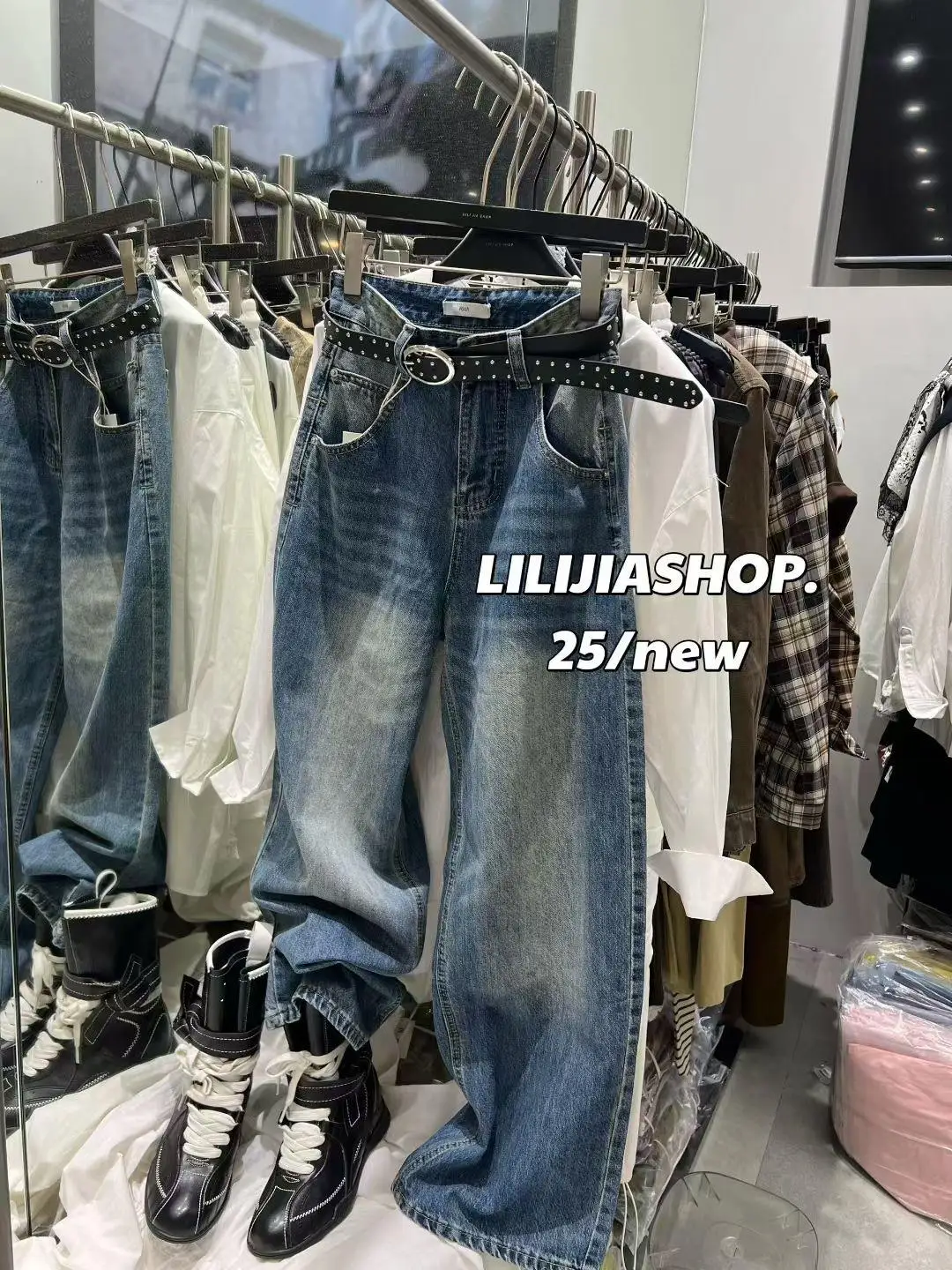 

Джинсы с высокой талией и широкими штанинами, модные корейские свободные брюки, облегающие, удлиненные, осенняя коллекция, женская повседневная одежда