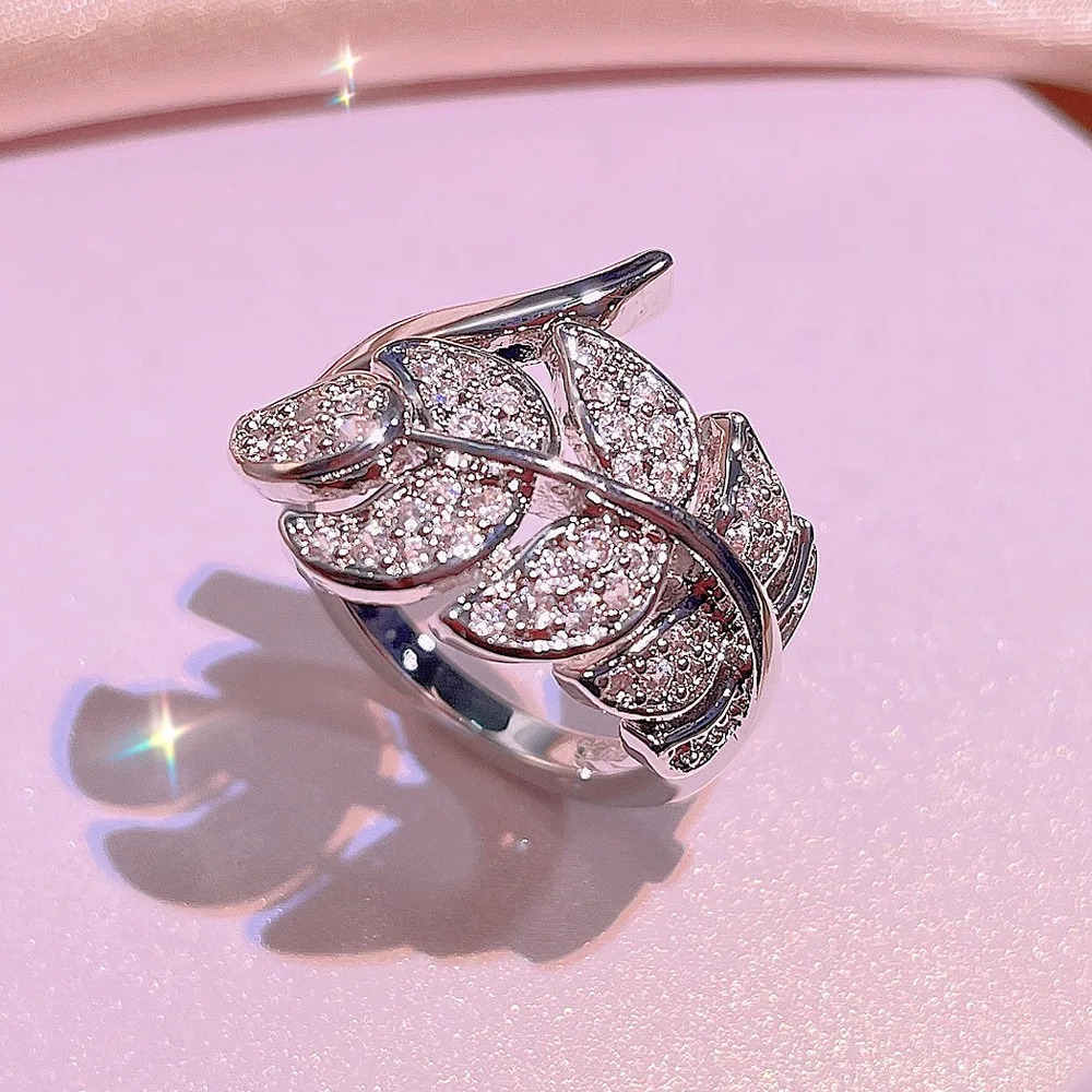 925 Silver Micro zircon Earrings Necklace Leaf Love Heart Zircon Ring Feminine Fashion Three-piece Set Party Birthday Jewelry