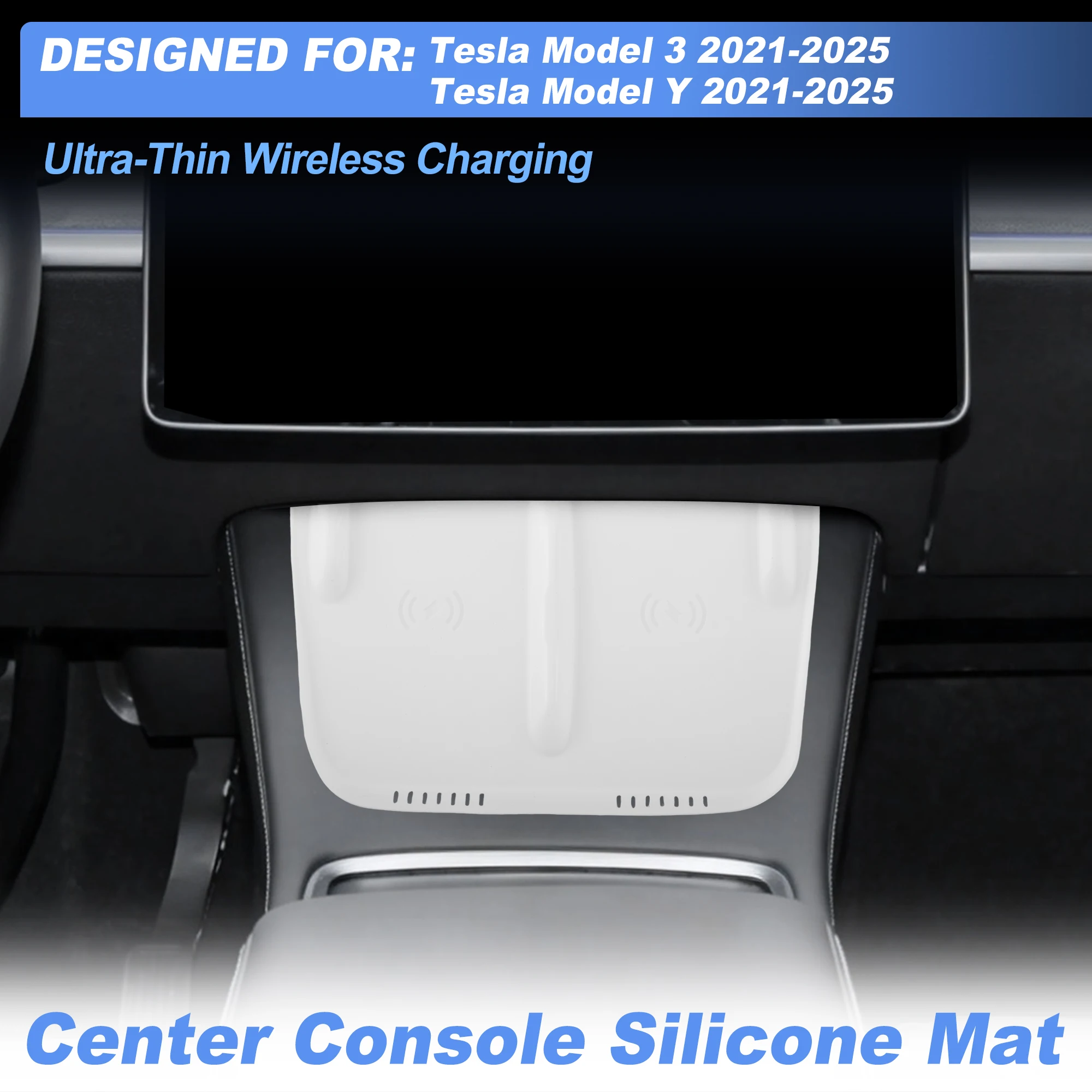 UXCELL Center Console Silicone Mat for Tesla Model 3 21-25 Wireless Charging Pad White