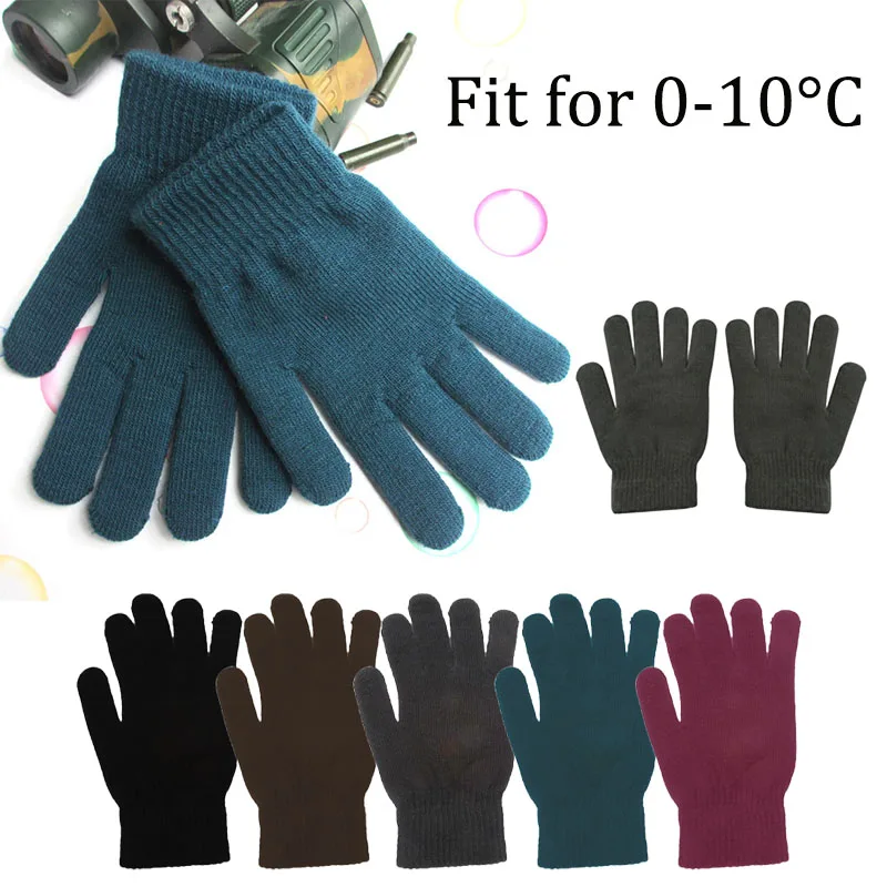 1Pair Winter Warm Gloves Five Fingers Touch-screen Knitted Thick Gloves Outdoor Cycling Students Windproof Finger Covers