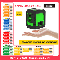 HILDA 2-Line Laser Level Waterproof Dustproof Shockproof Green Light Self Leveling Strap Magnet Horizontal and Vertical Laser