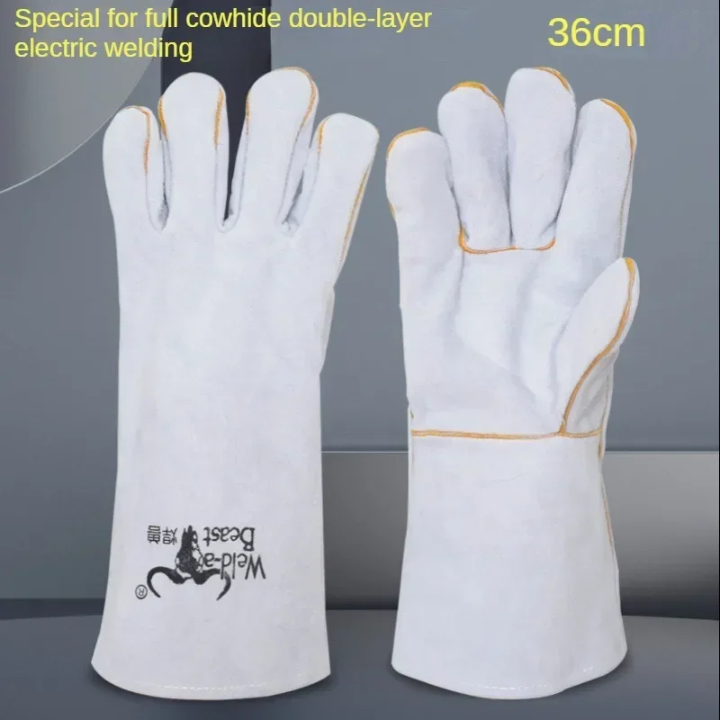 All Cowhide Electric Welding Gloves Welding Beast Double Thickness Welding Heat Insulation Wear-resistant Lengthening Welder