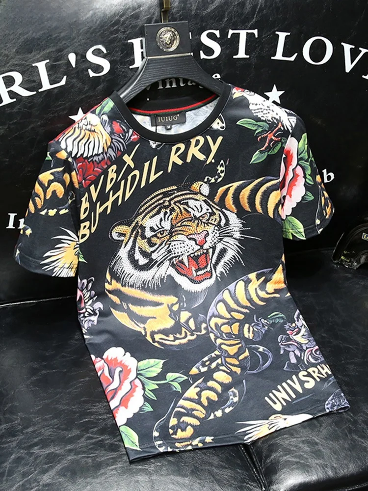 

Высококачественная мужская футболка из ледяного шелка с принтом «Голова тигра», модная, городская, дышащая, с коротким рукавом и круглым вырезом