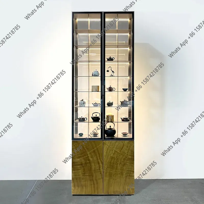 Modern simple glass display cabinet Household gift display cabinet Double door glass tea room storage cabinet