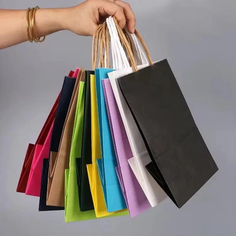 100pcs Wedding Party Gift Kraft Paper Bags Festival Paper Gift Packing Bag with Handles Custom One-color Logo