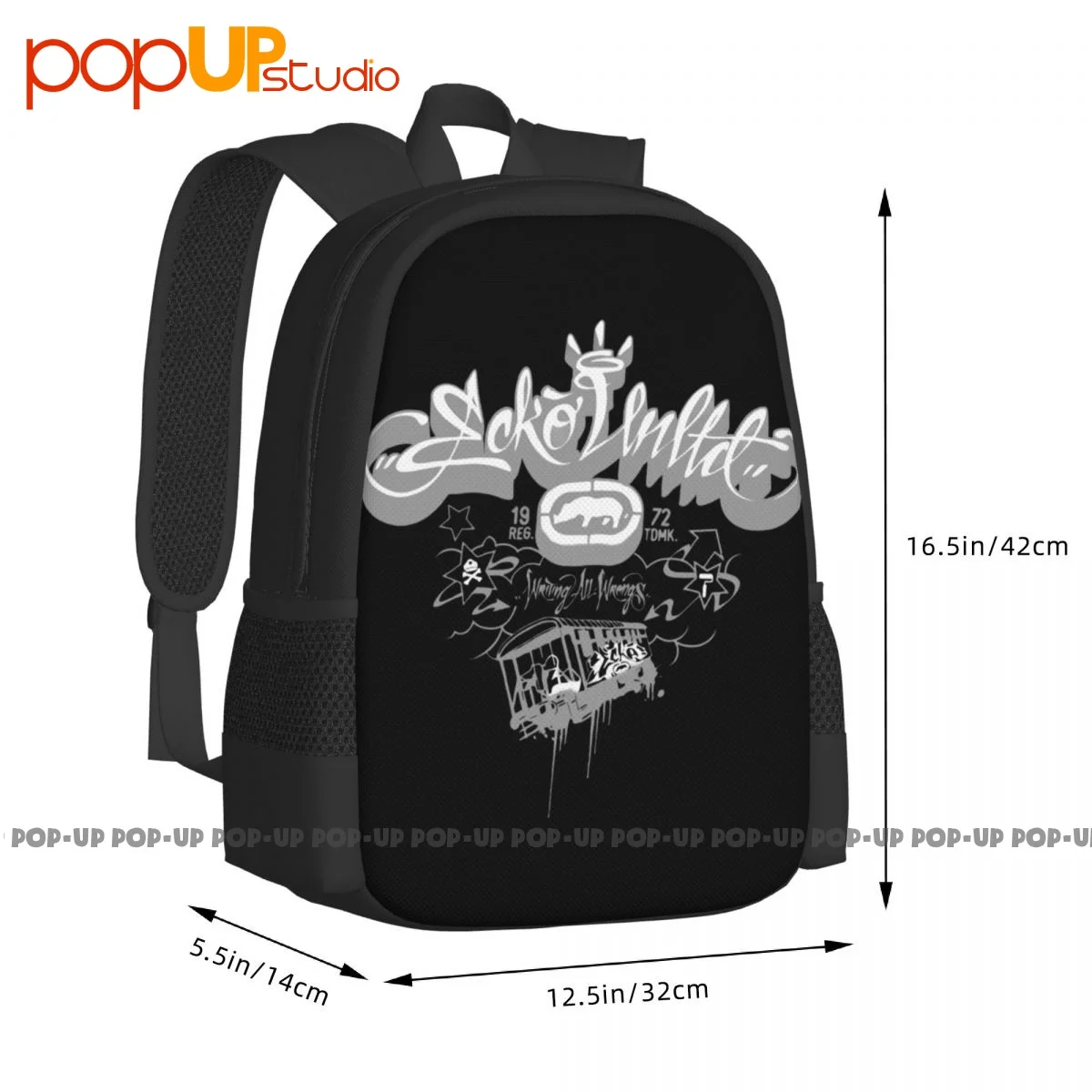 Ecko_Unltd Graphic Backpack Large Capacity School Softback Shopping Bag Outdoor Running