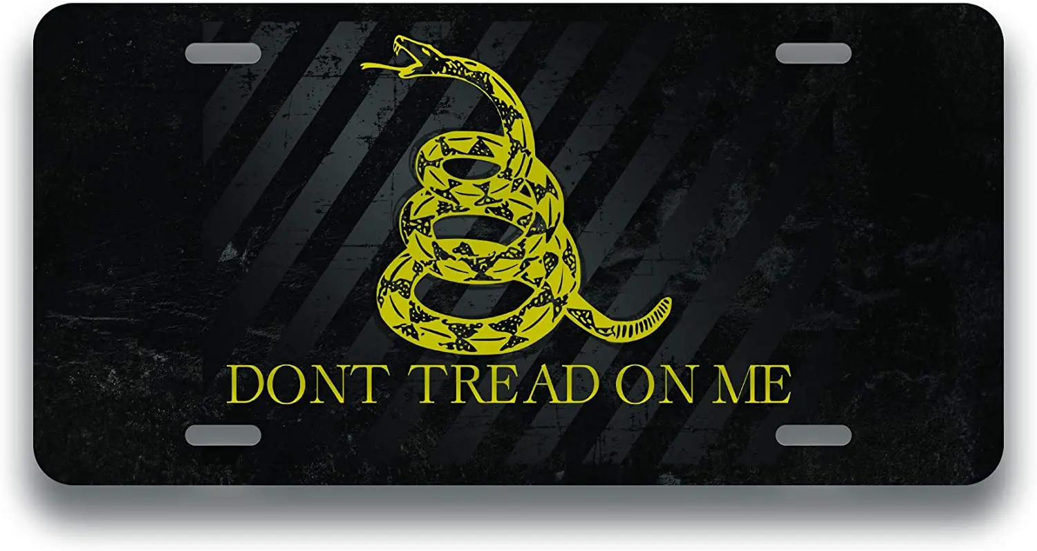 Gadsden Flag Don't Tread On Me Black License Plate Tag Vanity Novelty Metal | UV Printed Metal | 6-Inches by 12-Inches | Car