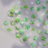 1 Pack 5D Green Four Leaf Clover Nail Art Stickers Summer High Quality Colorful Jelly Flower Aurora Nail Art Decorative Stickers