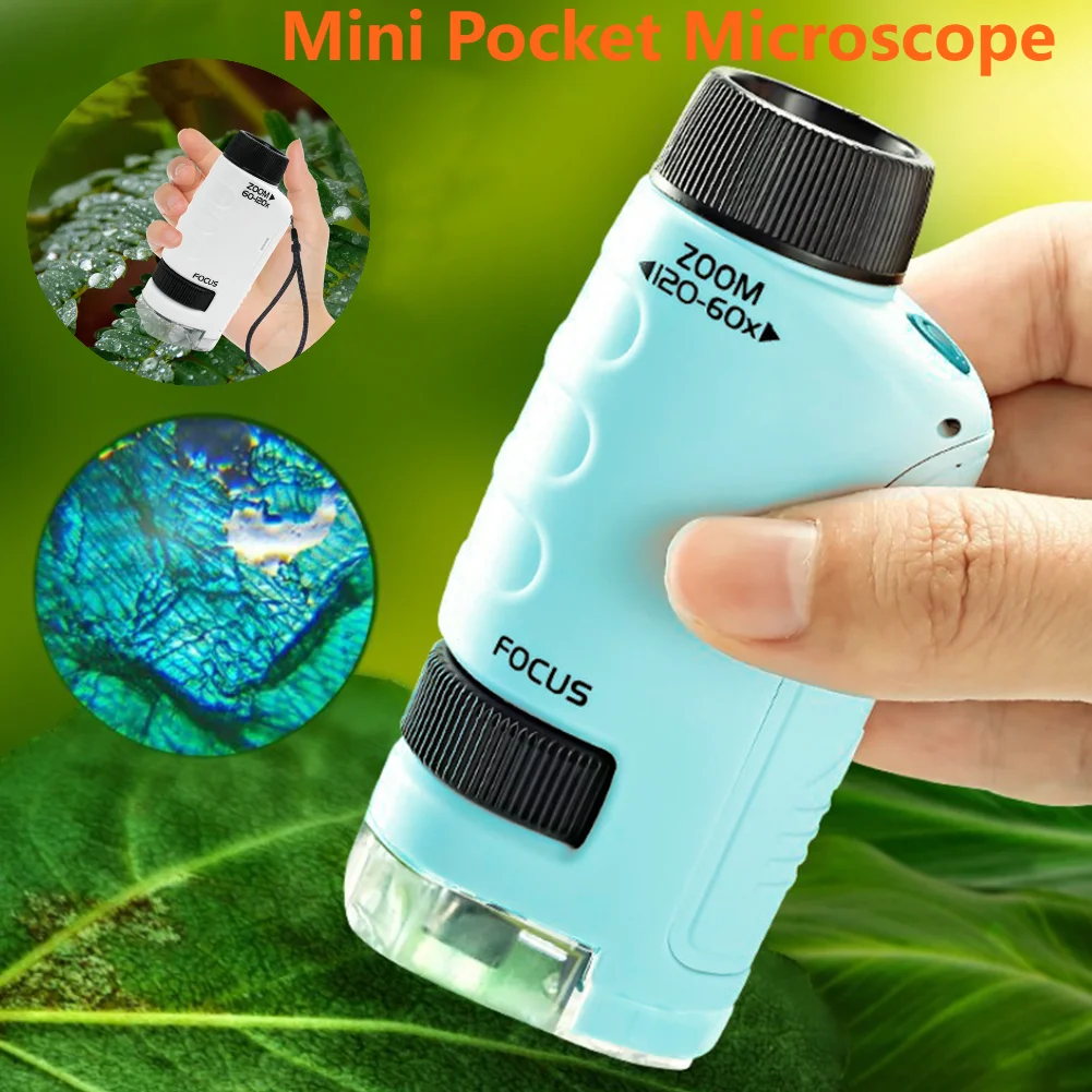 Educational Mini Handheld Microscope with LED Light 60-120x Handheld Microscope Light Battery Powered Outdoor Children Toys Gift