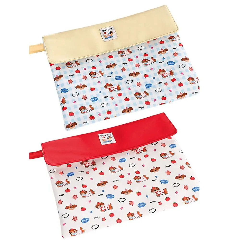 Puppy Pattern File Bag Handheld Double Layers Document Organizer Snap Button Large Capacity Storage Bag School Office