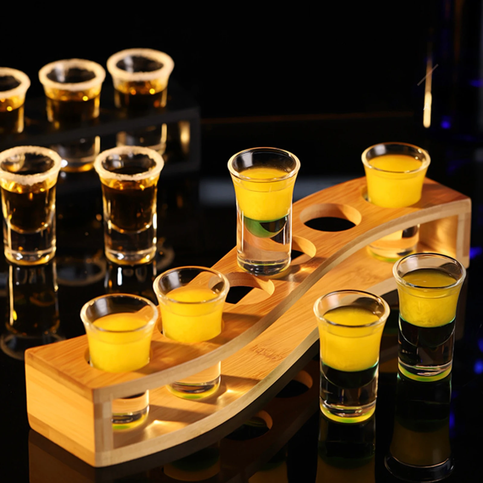 6 Holes Glass Holder Cup Rack Barware Accessories Organizer Serving Tray Kitchen Storage Wood for Club Party Bar