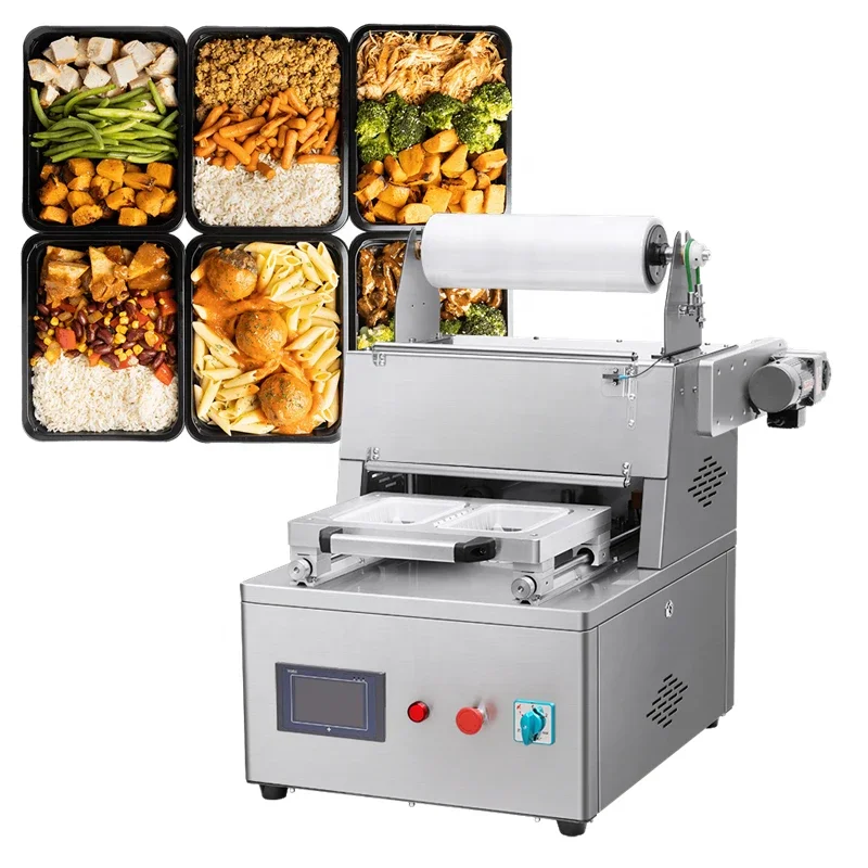 tabletop map tray sealing machine fast food nitrogen flush packaging machine nitrogen with automatic film cut