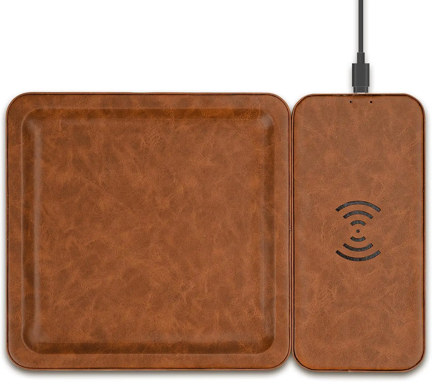PU Leather Wireless Charging Station & Valet Tray for Men, Nightstand Organizer, Birthday Gift for Dad Husband