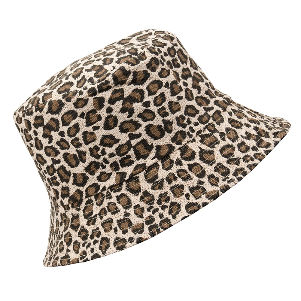 

Leopard Bucket Hat Women Sun Visor Cotton Double Side Fashion Miss Summer Protection Windproof Breathable Sunshade Hat