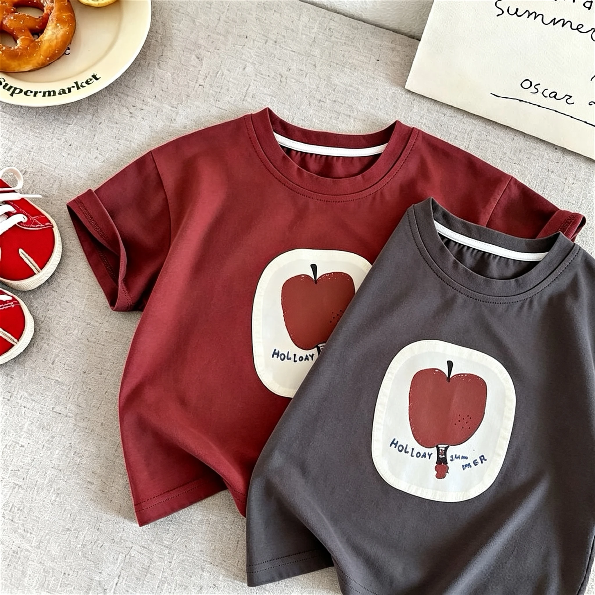1-7 Age Children's Clothes Korean Style Fashion Short Sleeve Tops Tees Summer Kids Round Collar Casual T-shirts Girl's T Shirt